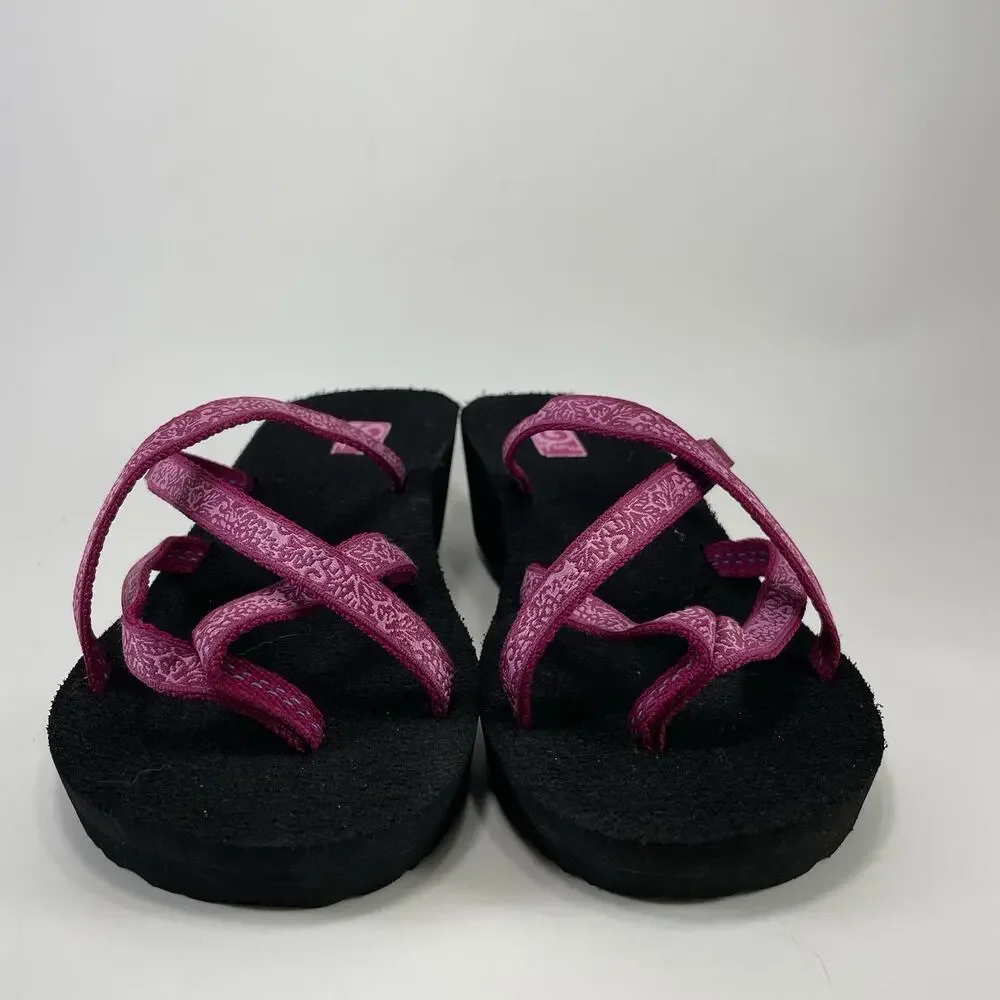 Teva Olowahu Crisscross Strappy Platform Flip Flops Women Size 8 Magenta Pink